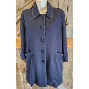 CAbi proffesional Carriage Jacket Coat Navy Blue Long Button Patterned Small EUC